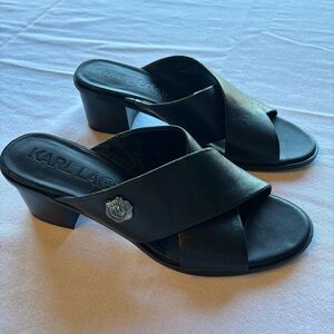 Karl Lagerfeld Black Leather Crossover Mule Sandals
